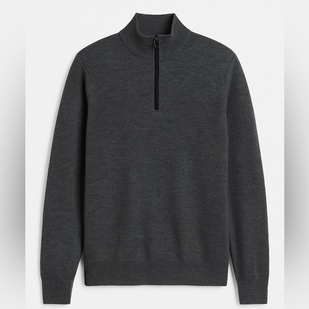Banana Republic Merino Wool Sweater Quarter Zip Mens XL Heather Gray Long Sleeve